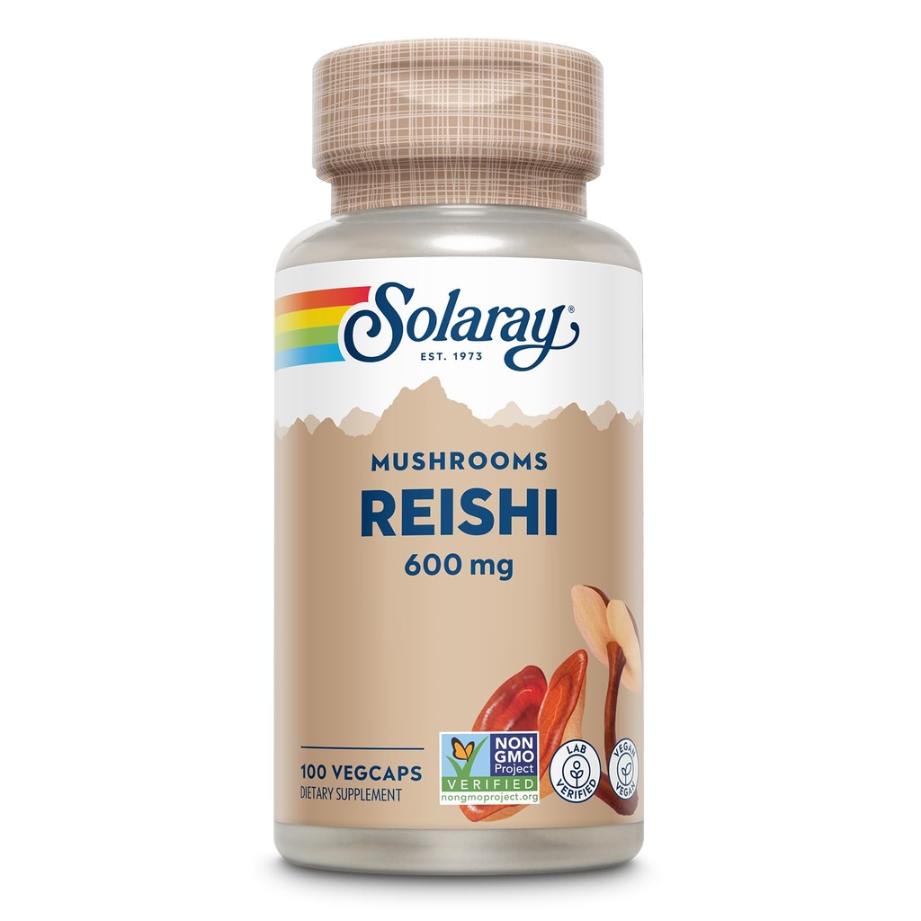 SOLARAY Reishi Mushroom 600mg - Reishi Mushroom Capsules untuk Dukungan Imune - Vegan, Lab Verifikasi - 60- Day Money- Jaminan Kembali - 100 Hamba, 100 VevCaps