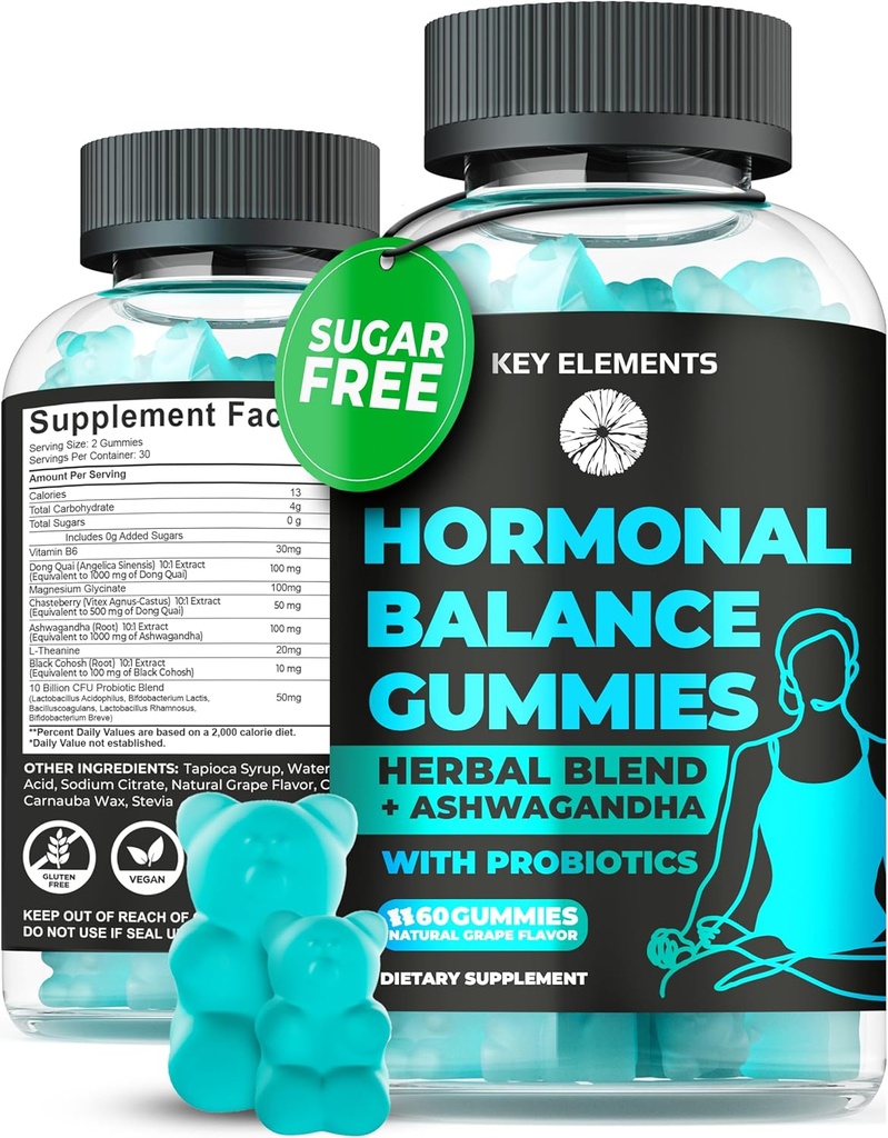 PMS Gummies Hormonal Suplemen Perempuan - Probiotic PMS Vitamin Menstrual Relief, Hot Flashes Menopause Dukungan - PMS Relief with Dong Quai, Chasteberry, Black Cohosh & Ashwagandha