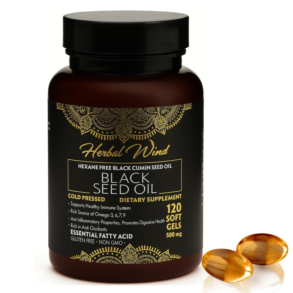Katup Minyak Benih Hitam - Cerah 120 Softgels 500mg, Premium Quality Nigella Sativa, 100% Pure Black Cumin Oil - Non-GMO (120 Cacah - Paket 1 Botol Plastik)