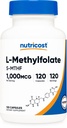 Nutricost Methylfolat 1000mcg, 120 Vegetarian Capsules - Gluten Free, Non-GMO (Methylated Folate)
