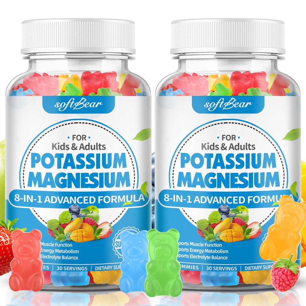 Gula Free Potasium Magnesium Gummies untuk Anak-anak Dewasa, Potassium Penambahan Potassium Tinggi Mendukung Kram Kaki & Otot & Imune Kesehatan, Delicious Mixed Fruit 120 Count