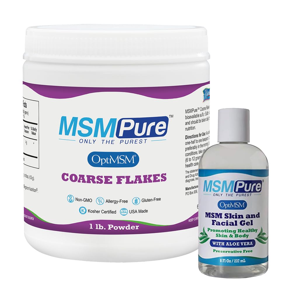 KALA HEALTH MSMPure Coarss Flakes 1lb dan MSM Gel dengan Organic Aloe 8oz Bundle