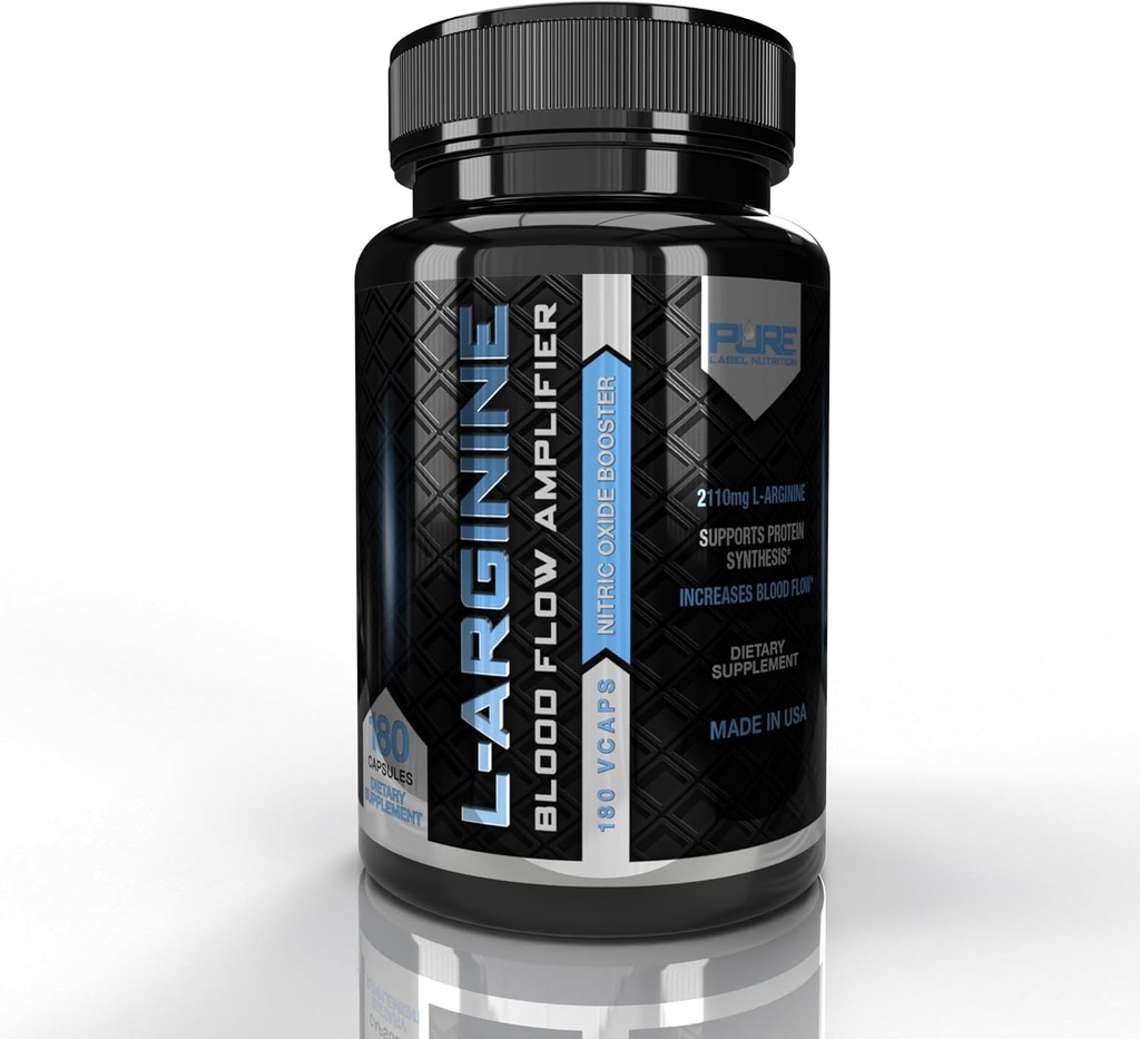 Nutrition Murni L Arginine Capsules, Nitric Oxide Booster, Amino Acid Suplemen untuk Pria dan Wanita, Membantu Membangun Otot & Kekuatan dan Energi Boost, Dukungan Darah - 180 caps
