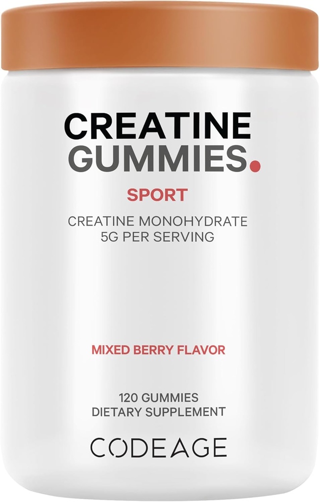 Codeage Creatine Monovrate Guohydrate - 5000mg Creatine - AstraGin Panax & Astralagus - Sport Gummy - Mixed Berry Flavor - Kettlebell Shape Vitamin - Vegan - Non-GMO - 120 Gummies
