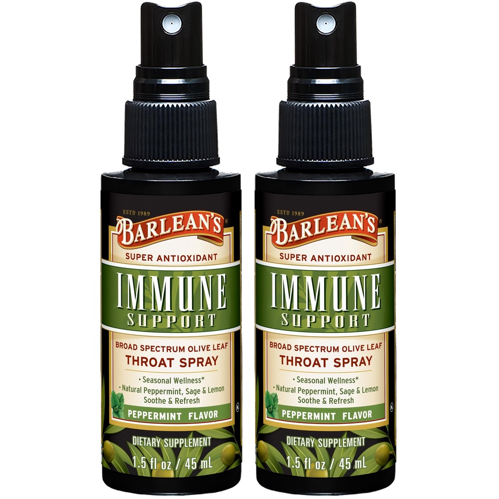 Barlean 's 2 Pack Olive Leaf Complex Spraat with Peppermint, Lemon, and Sage for Itchy Throat Relief, Imune Supplemen Dukungan, Liquid Blended Extract, 1.5 oz