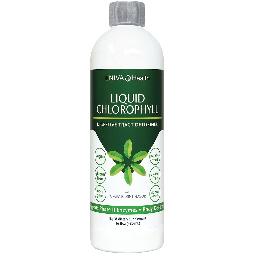 Eniva Health Liquid Chlorofil Vegan 124; Imuniity 124; Detox & Cleanse 124; CleanSkin 124; Energy Boost = Gut Health 124; Internal Deodorant 124; USA Manufacture 124; Mulberry Source 124; Mint 124; 16 Fl Oz Bottle
