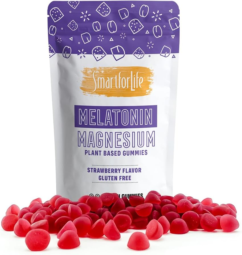 SMART UNTUK HIDUP Melonasin Gummies 5mg W / Magnesium - 60 Count - Tanaman berbasis Vegan Meltonin Gummies - Straberi Flavor Sleep Gummies - Supplemen Diet Hati & Bone Health - Tanaman Melonderin Gummies