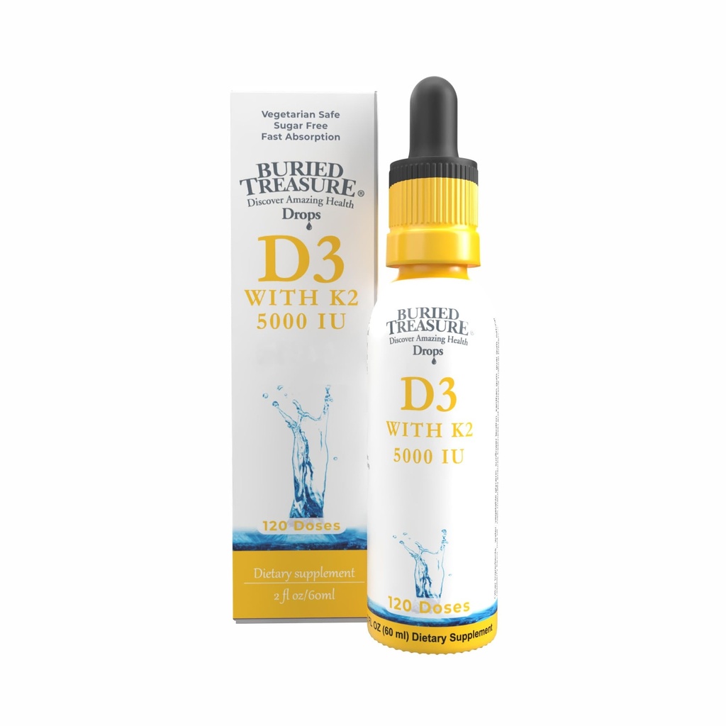 Treasure Vitamin D3 & K2 Drops - 5000 IU D3 dengan 100 mcg K2 untuk Bone, Heart & Imune Dukungan, Sugar Free, 2 fllo oz