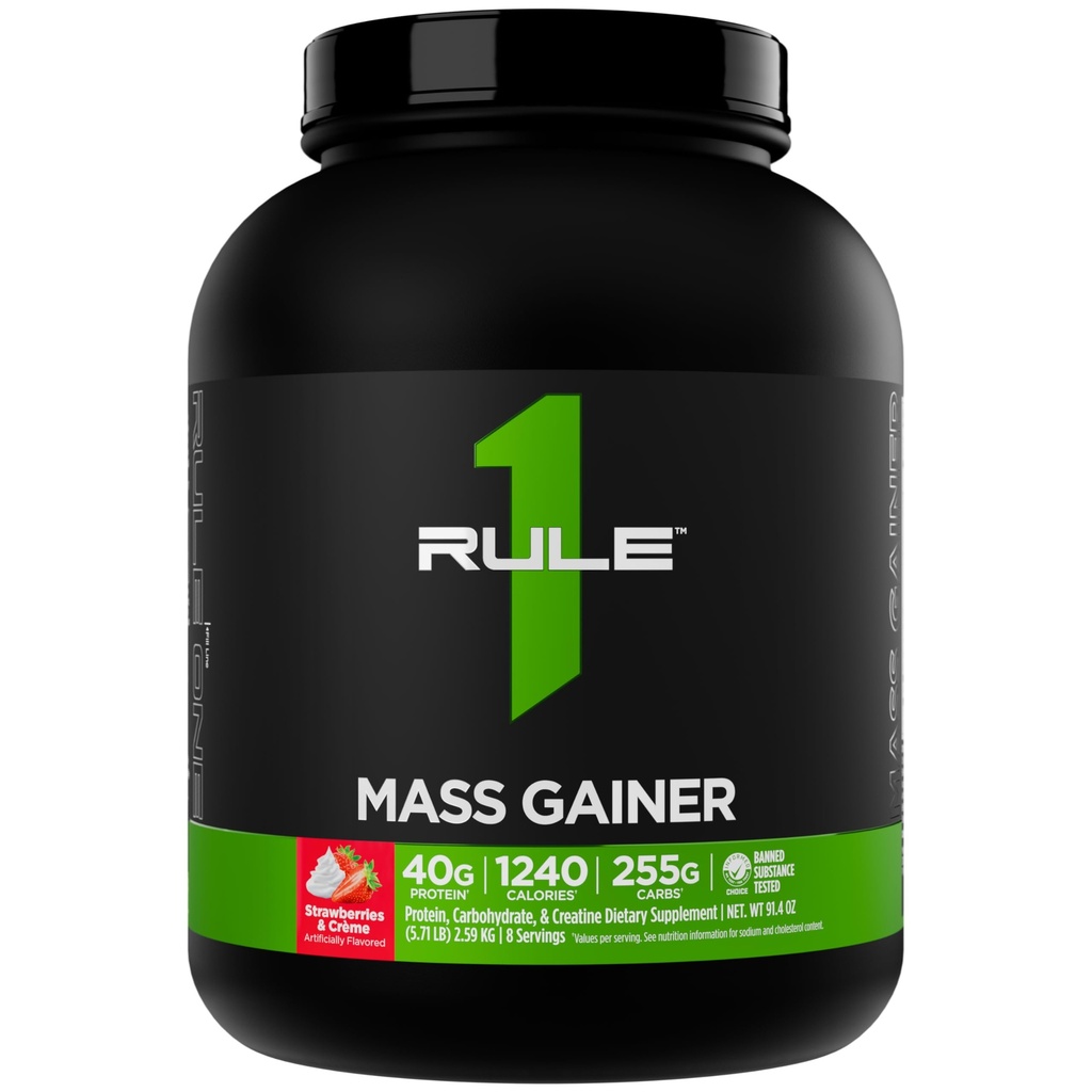 Aturan 1 Mass Gainer - High- Calorie Weight Wain Formula dengan 1,220 + Calories, 250g + Complex Carb Blend, 40g All- Whey Protin Per Serving (8 Serving, Strawberry & Crème)