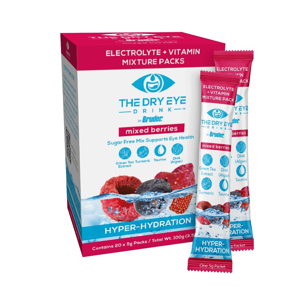 I Ultimate Hidration for Dry Eyes I Sugar- Free Electrolyte Powder Pawkers l Blended with Vitamin, Green Tea, Turmeric, Taurine, and DHA l 5g x 20 Packet (Mixed Berry)