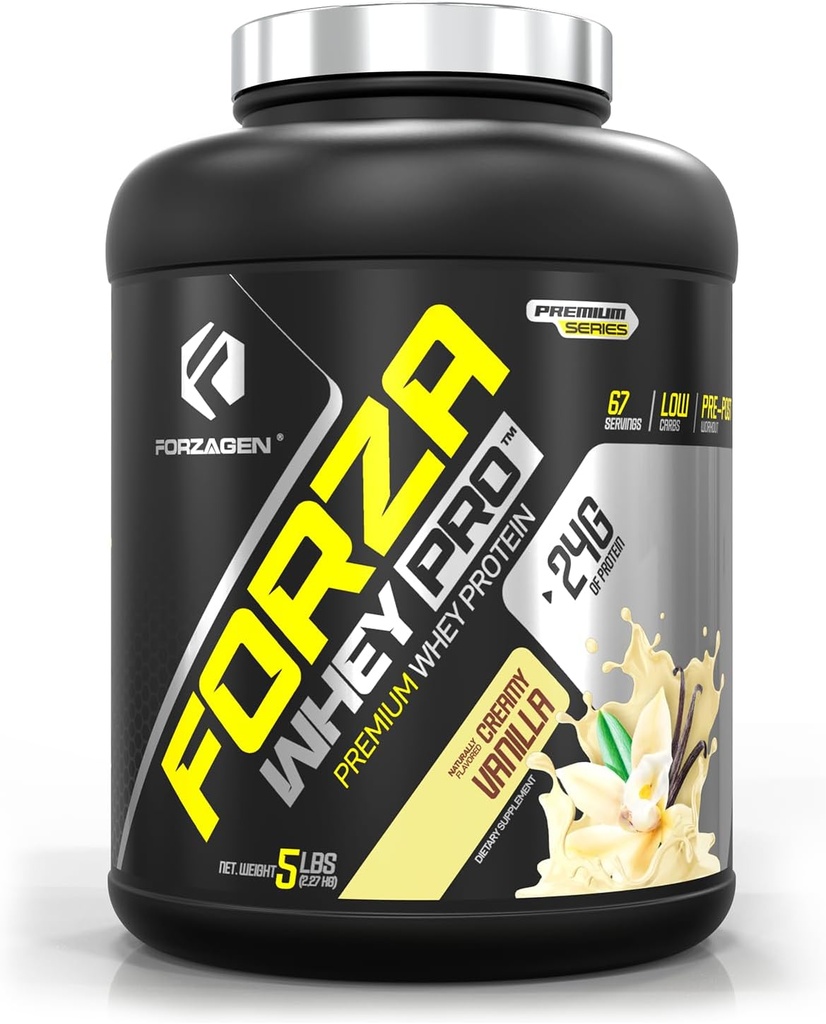 Forzagen Whey PRO Low Carin Powder 124; 24g dari Protein per Serving, No Added Sugar, Gluten Free, Premium Whey for Shakes & Women, BCAA 124; Vanilla, 5 pon. (67 pelayan)