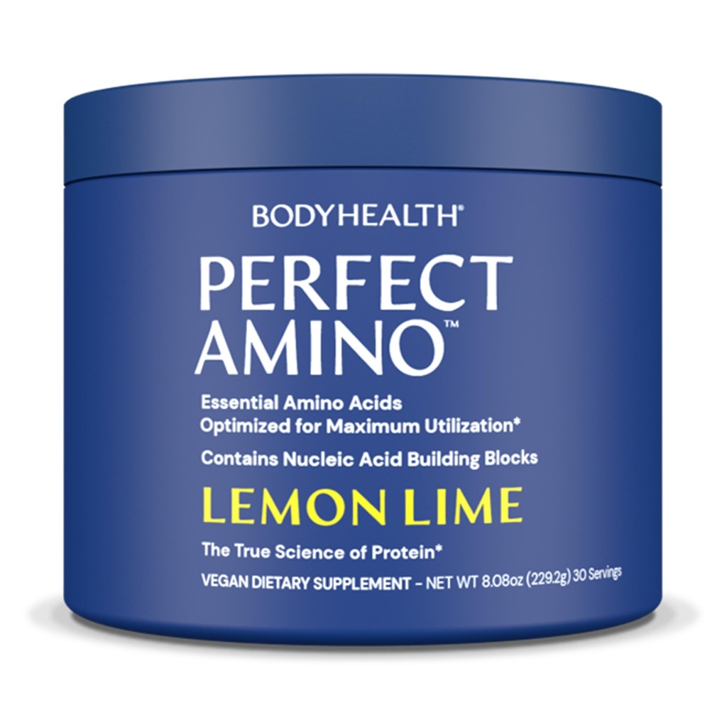 BodyHealth PerfectAmino Powder - BCAA dan bedak EAA untuk Pre dan Post Workout - Amino Acid Energy Minuman untuk Pria dan Wanita untuk Mendukung Lean Muscle dan Pemulihan - Lemon Lime - 30 Servis