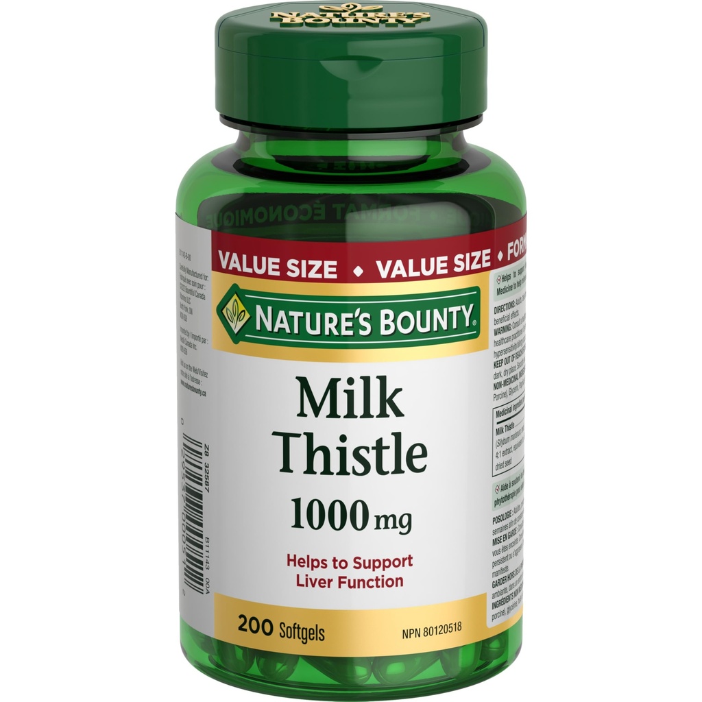 Nature 's Bounty Milk Thistle Ukuran, 200 Softgels