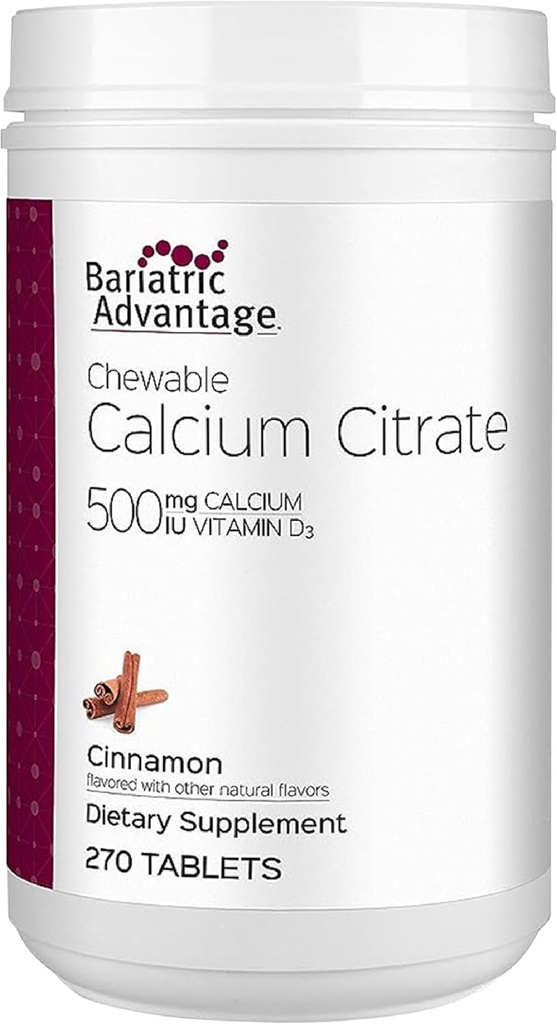 Bariatric Advices Calcium Citrate Chewable 500 mg - for Bariatric Bedah Pasien - High- Potency, Easy- Digest Tablets - Calcium Citrate - Bone Strength Suplemen * - 270 Count - Cinnamon