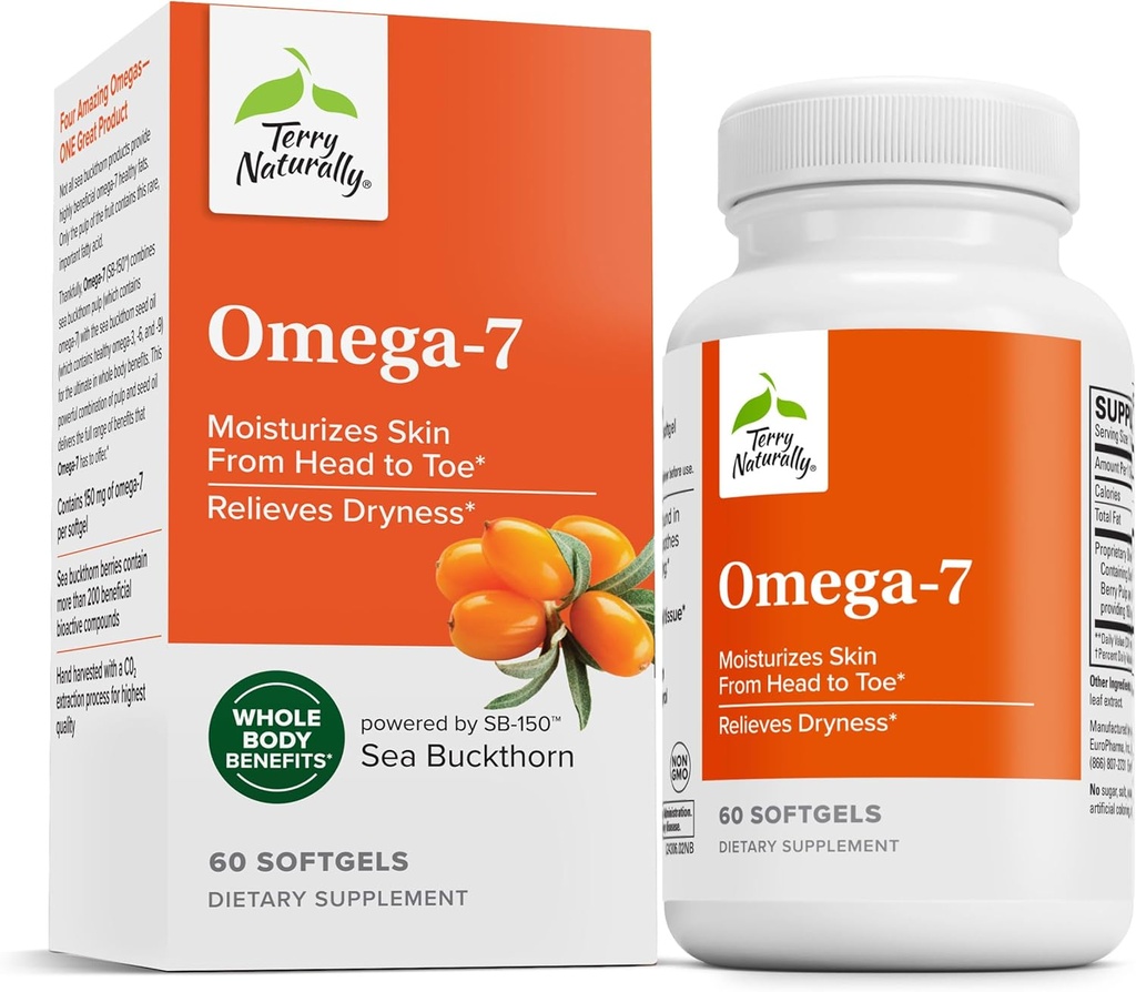 Terry Tentu Omega-7 - Tambahan Diet dengan Estious Fatty Acids - Suplemen nutration untuk Mendukung Kesehatan Skin dengan Sea Buckthorn, Berry Pulp & Semed Oil - 60 Softgel (Paket 2)