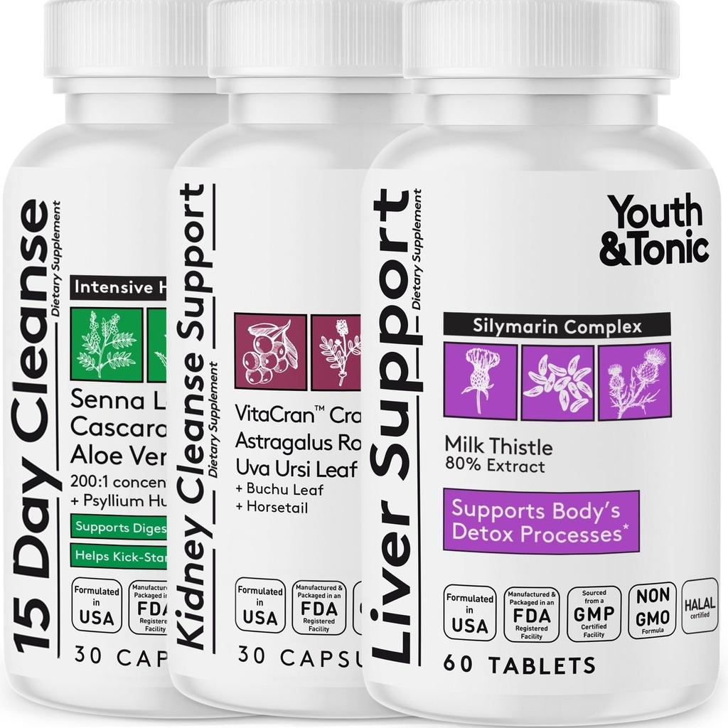 Pemuda & Tonic 3X Tubuh Cleanse dan Detox Pil Perempuan & Pria dengan Liver, Kidney, Colon Suplemen untuk Mendukung Fungsi Kesehatan dan untuk Kehilangan Imunitas Tak Diinginkan dan Limbah Metabolic. 120 Capsules