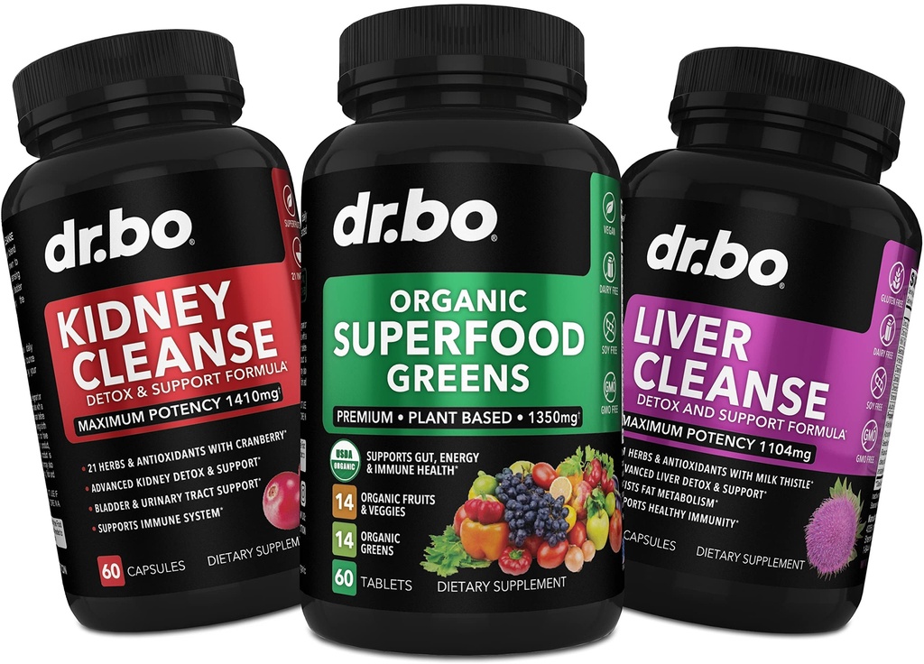 Suplemen Dukungan Detoks Cleanse Detox Organik Superfood - Green Veggie Powder Blend Vegetable Foods & Help Repair Kidneys, Bladder Control & Urinary Tract Health