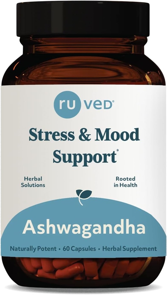 Rusved Ashwagandha Capsules - Organic Ashwagandha Root Extract Exlement for Men & Women, 500mg Per Pill for Adrenal Health and Overall Wellness - 60 Vegetarian Caplets (1 Count)