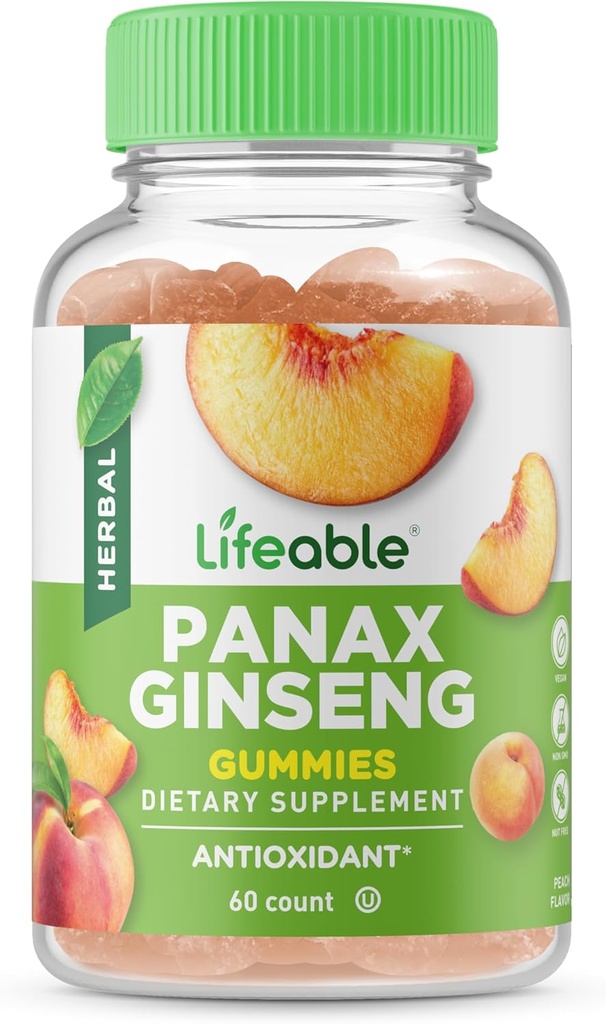 Suplemen Panax Ginseng Lifeable Supplement; Great Tasting Ginseng Suplemen 124; Panax Ginseng Ekstraksi 124; Ginseng Gummies untuk Perempuan, Pria, Dewasa 124; 90 Gummies