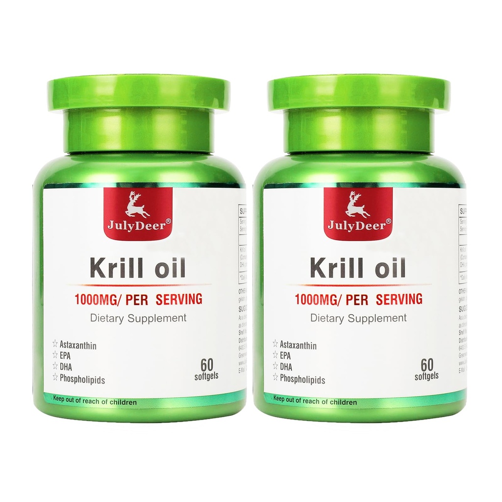 2 Bottles Antartika Krill Oil 1000 mg dengan Omega- 3s EPA, DHA, Astaxanthin dan Phospholipids 60 Softgeels Suftgeels Suffraste untuk Gabungan, Hati, Otak dan Kelahiran - 120 Softgeels