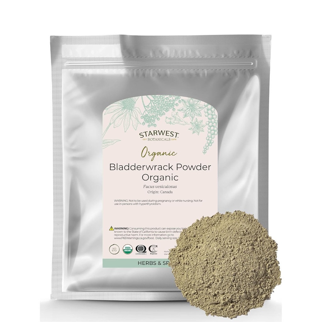 Starwest Botanicals Dry Bladderwrack Organic Powder - Natural Seaweed Herb, Source of Iodium, Potasium, Zinc, Calcium, Vitamin A & C, Cerdened Kosher, Non-GMO