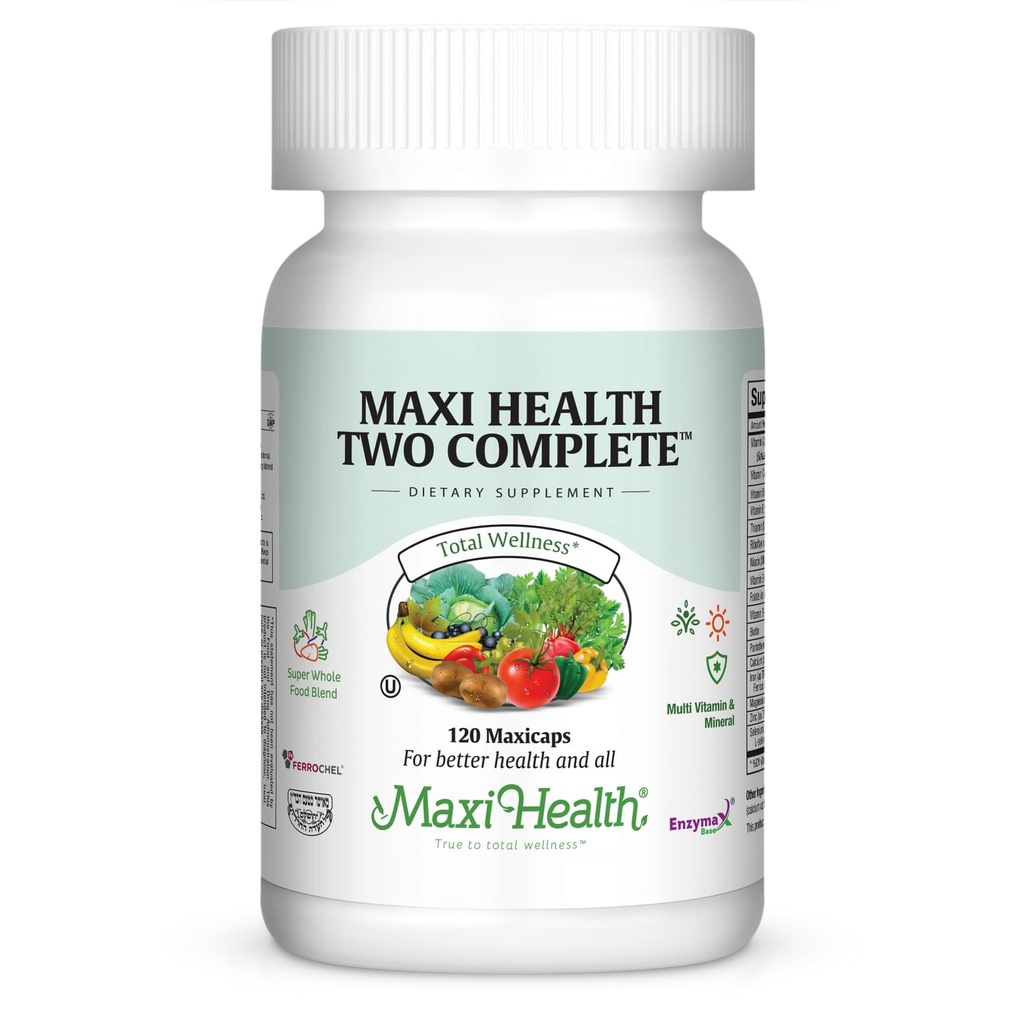 Maxi Health Two Complete - Multivitamin and Mineral - Full Potency - 120 Capsules - Kosher