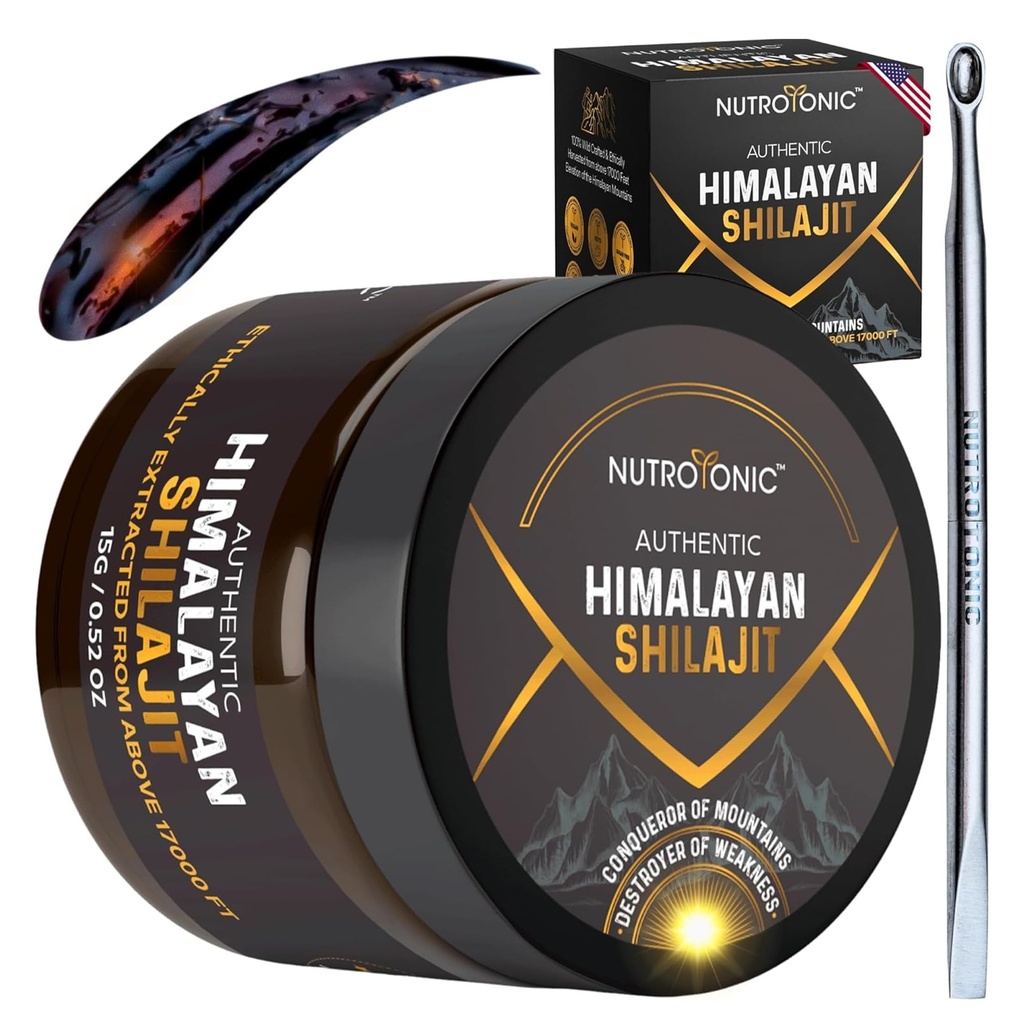 NutroTonic ® Authentic Himalaya SHILAJIT ® 124; 60 Days Sun Dry Organic Most Venable Premium Resin; Lab Tested for Safety 124; Natural Source of Fulvic Acid + 86% & Humic Acid + 10%