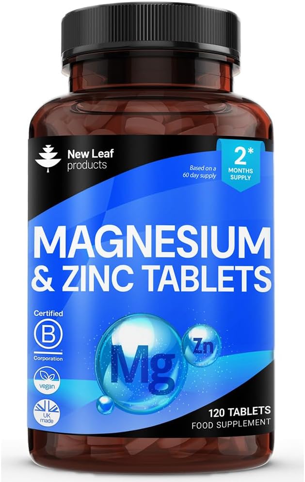 Tambahan Magnesium 500mg Magnesium dan Zinc Suplemen - Tinggi Absorbency Magnesium Oxide & Zinc - Muscle Bones & Heally Immune Fungsi - Vegan, Non- GMO, Gluten- Free - 120 Easy to Swallow Tablet
