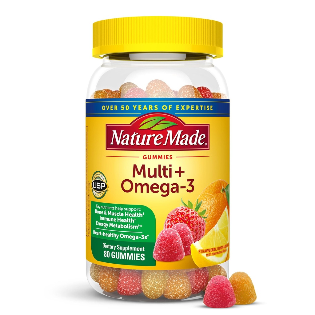 Alam membuat Multivitamin + Omegaga- 3, Multivitamin gummies for Women and Men, Daily Nutronation Support, 80 Adult Gummy Vitamin & Minements, 40 Day Suppply