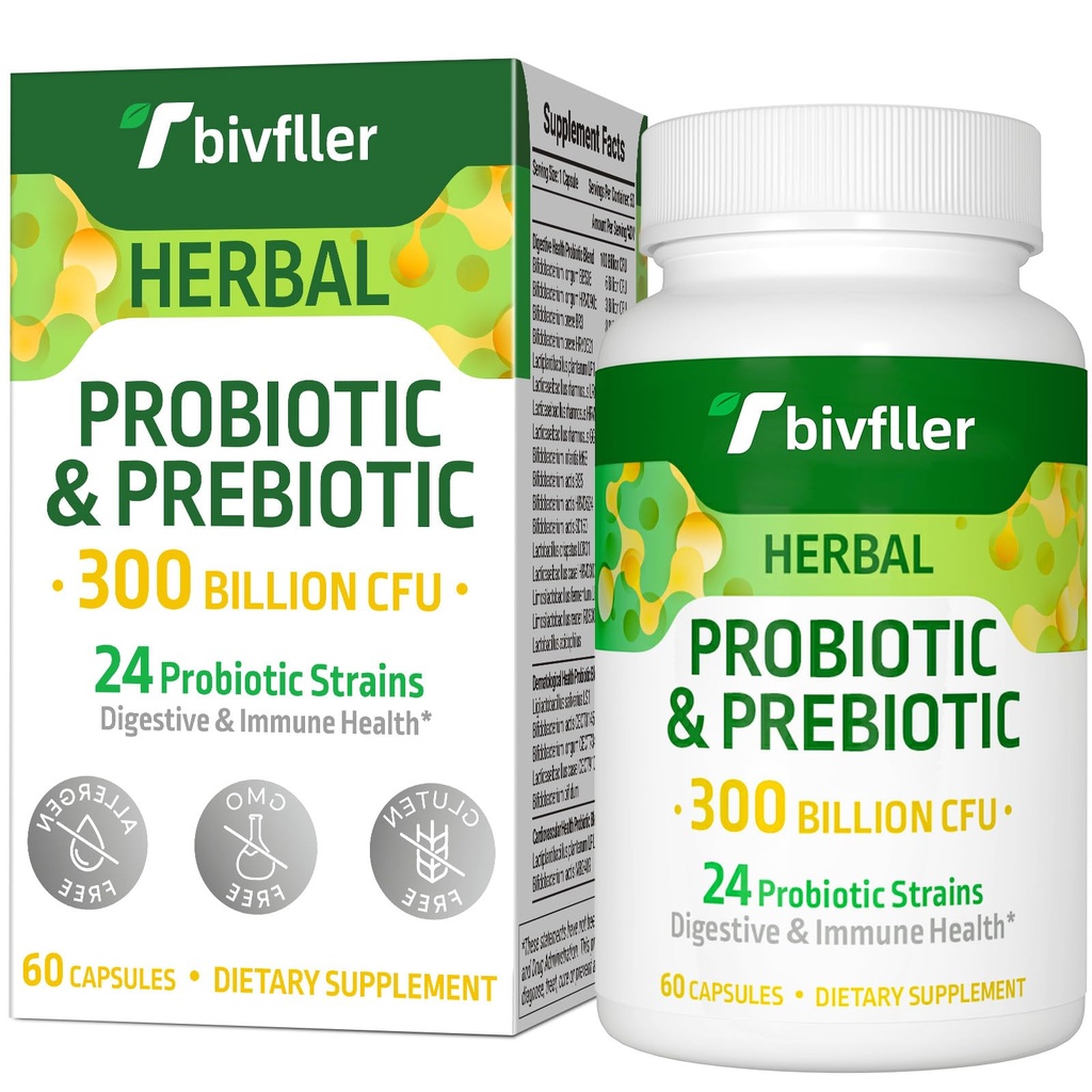 Progres for Women Men- 300 Billion CFU, 24 Strains Probiotic + 15 Organic Herbs Prestical Blend, Pre and Progories, for Digetical Health, Imune & Gat, Diare, Bloating, Vegan, 2 Bulan Supply