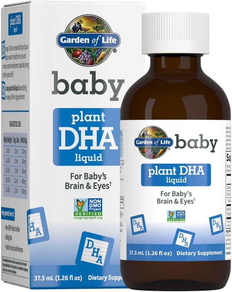Garden of Life Baby DHA Drops, 600mg Omega 3 DHA Vegan for Baby 's Brain & Eyes from Vegetarian FriendPlant Based Source (No Fish Oil) for Baby & Toddlers, 37.5 mL (1.26 fl oz) Liquid