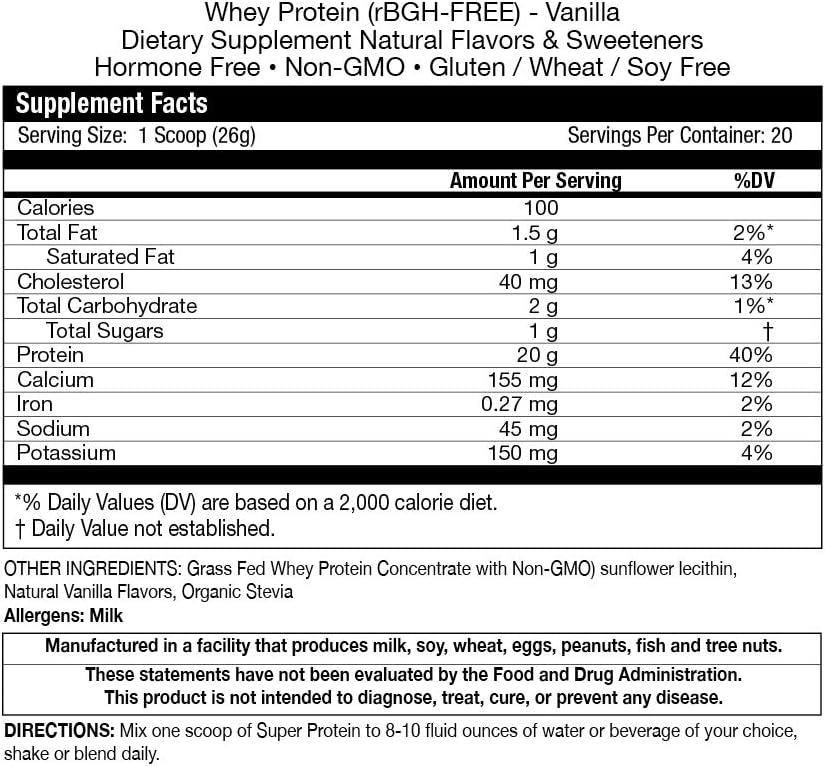 Fortifeye Super Selandia Baru Grass Fed Whey Protein Vanilla Flavor, 20 pelayan, 1 Pack - Non-Denatured Organic Grass Fed Whey Protein Powout, Sports Nuttraction & Immune System