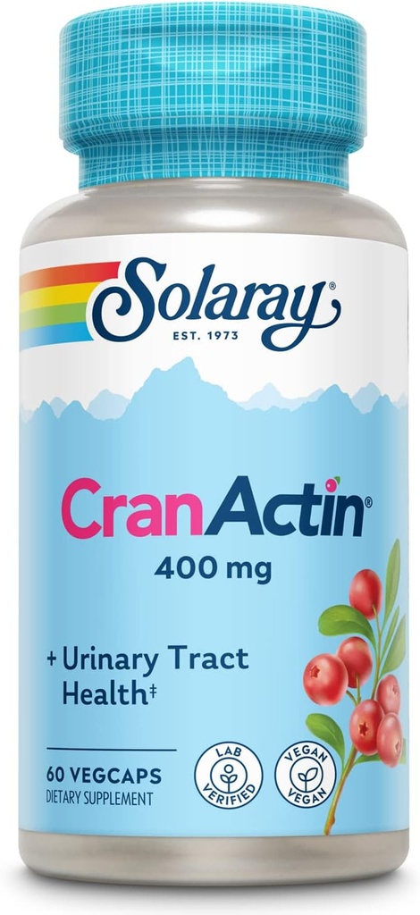 SOLARAY CranActin Cranberry Extract 400 mg - Cranberry Suplemen Perempuan dan Pria - Bladder dan Urinary Tract Health Support dengan Vitamin C - Vegan, 60- Day Affitee (60 CT)