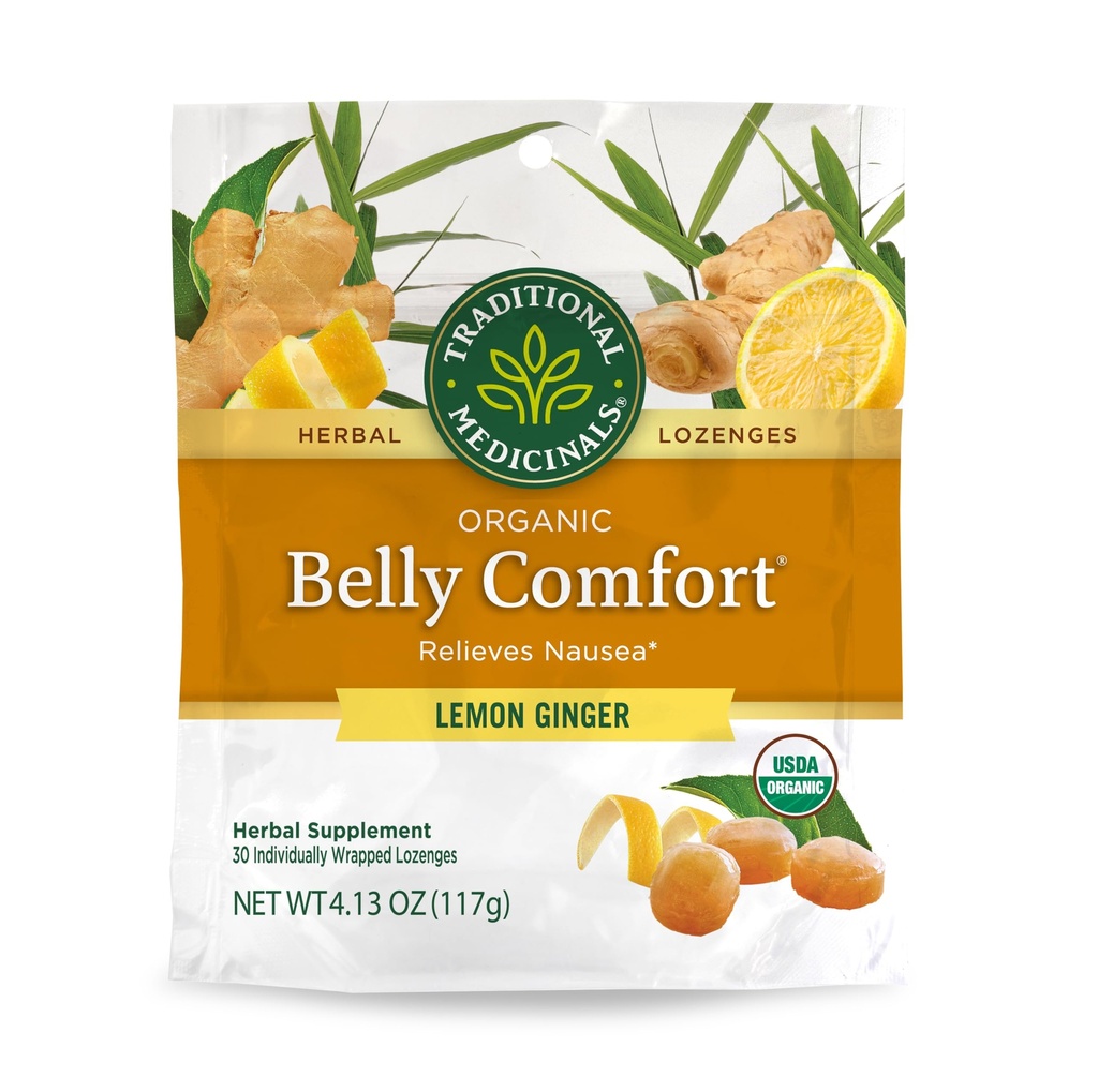 Obat Tradisional, Organic Belly Comfort Lozenges Lemon Ginger, Relieves Nausea, 30 Individually Wrapped Lozenges