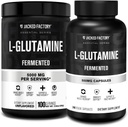 Jacked Factory L-Glutamine Powder 100 Serbu dan L- Glutamine Capsules 500mg (240 Capsules) untuk Post Workout Muscle Recovery, Imunity, Digetical Health