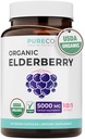 Kapsul Elderberry organik - 10: 1 Ekstrak Equals 50000mg Elderberry segar (Vegan) untuk Dukungan Imune, Allergy, Sinus Relief - Sambucus Nigra - Black Elderberry - 30 Caps (Tidak Ada Pil atau Gummi)