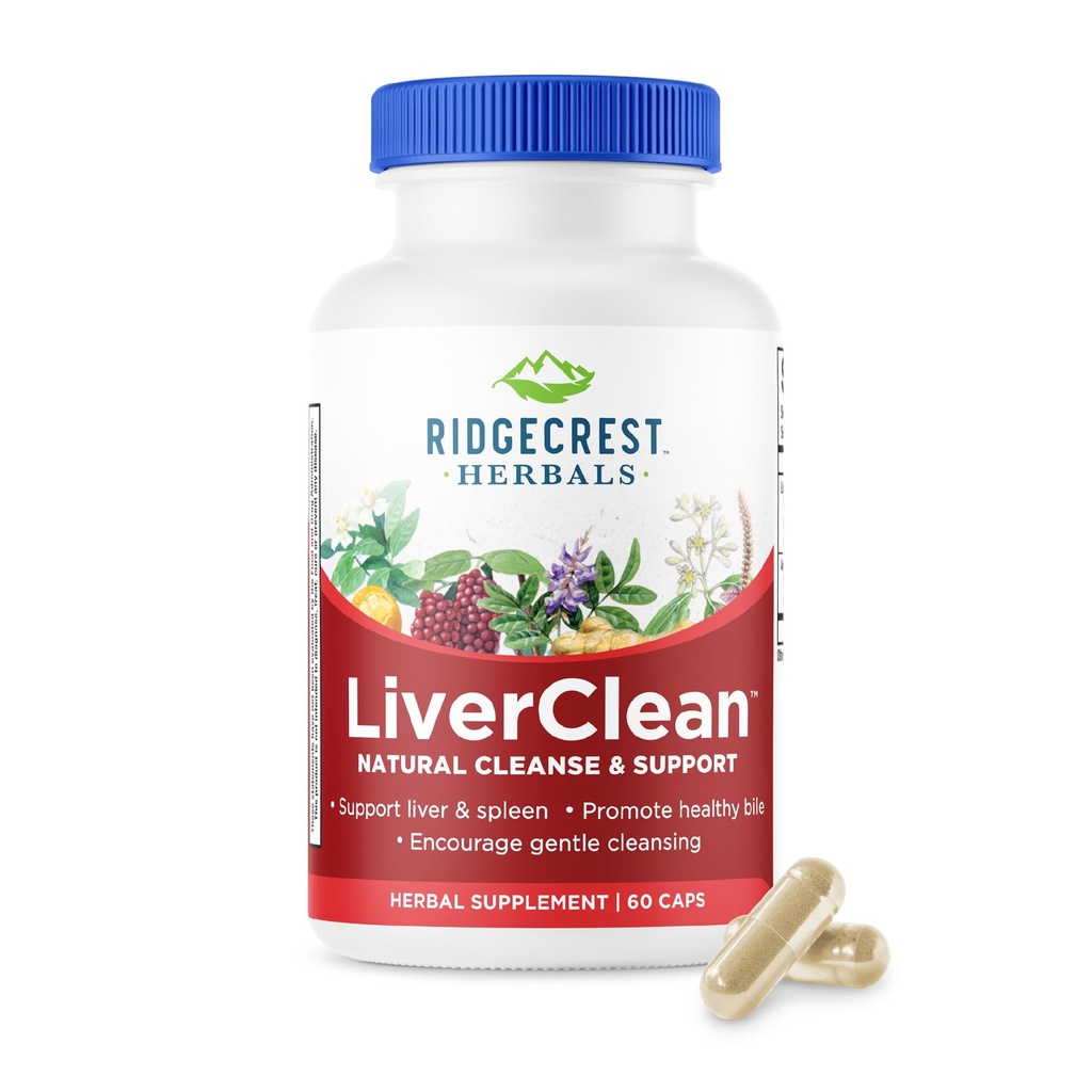 Ridgecrest Herbals LiverClean, Herbal Liver Suppplement, Blessed Thistle, Dandelion, Detox, Cleanse Bile (60 Caps, 30 Serv)