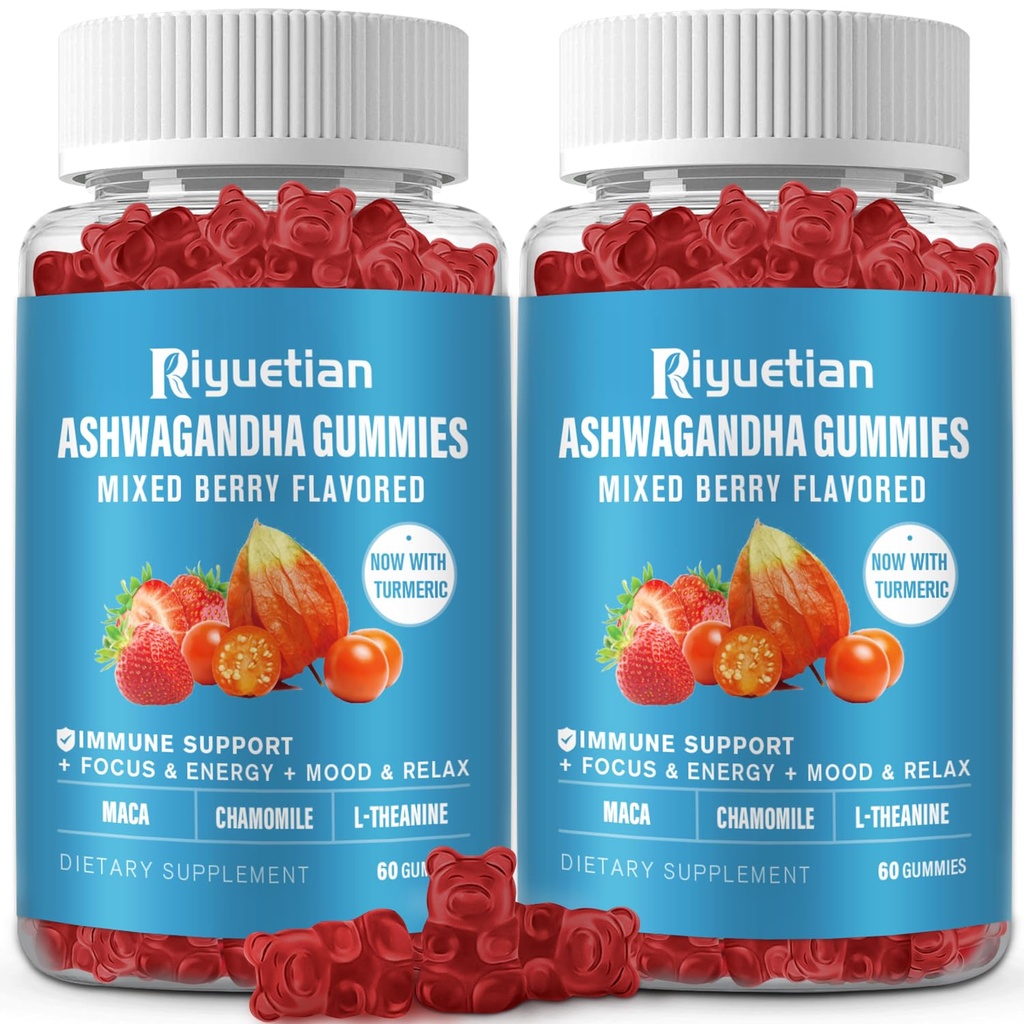 Aswagandha Gummies for Women & Men - Support Imune & Increased Energy - Ashwagandha Suplemen Pria & Women - Natural Strawberry Flavor (120 Count)