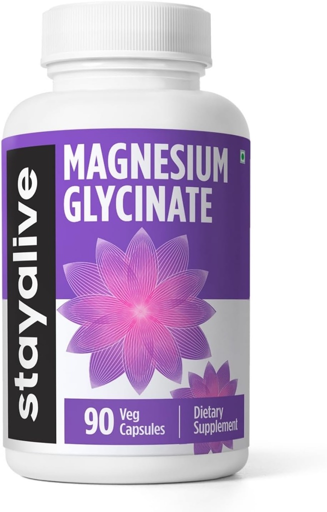 STAY ALVE Chemated Magnesium Glycinate 500mg, absorpsi tinggi, 90 Kapsul, 100% bubuk Glycinate Pure, Suplemen Magnesium Ekstra untuk Perempuan dan Pria, Non-GMO & Gluten Gratis