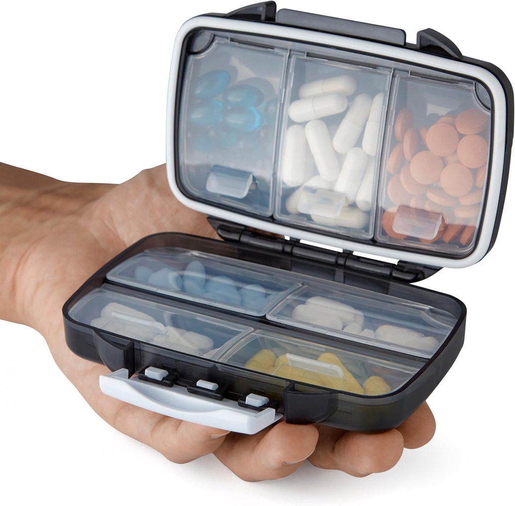 Case Compact Supplement Case for Purse Estical Kit fot Traveling Pocket Pharmacy with Label, Black