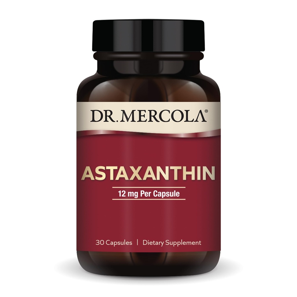 Dr. Mercola Organik Astaxanthin - 12 mg Astaxanthin - powerful Antioxidant - Organic Mikroalgae Extract - Non-GMO, Gluten- Free & Soy- Free - 30 Capsules (30 Pelayan)