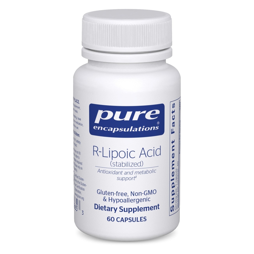 Encapsulasi Murni R- Lipoic Acid (Stabilized) A4; Suplemen Hipoalergenik dengan Perlindungan Antioksidant dan Metabolic Dukungan 124; 60 Kapsul