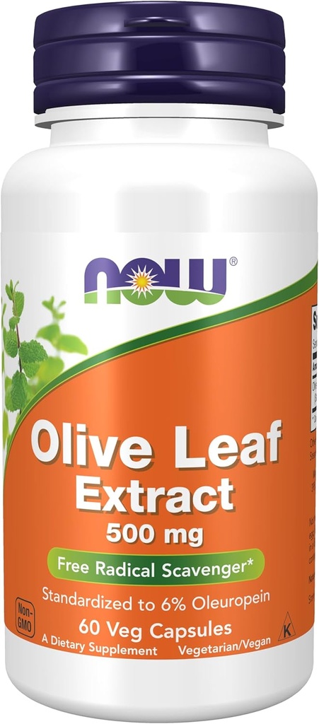Sekarang Makanan Suplemen, Olive Leaf Extract 500 mg, Free Radical Scavenger *, 60 Veg Capsules