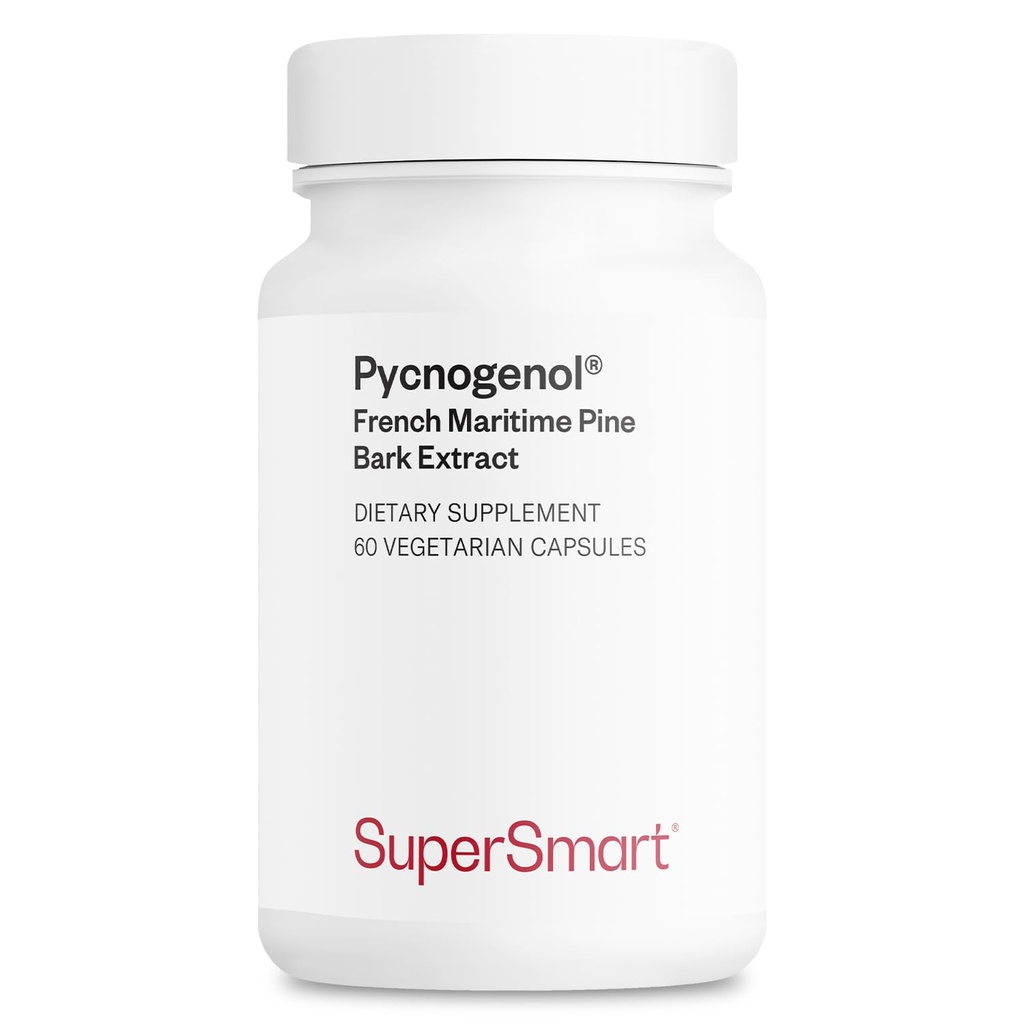 Supersmart - Pycnogenol 200 mg per hari (Patented & very Biovailable) - French Maritime Pine Bark Extract 126; Non-GMO & Gluten Free - 60 Vegetarian Capsules