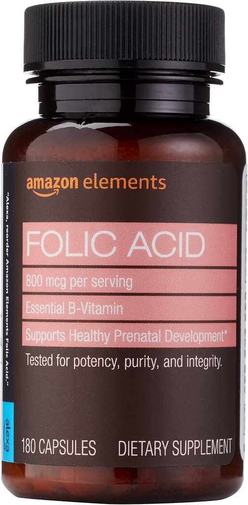 Elemen - Asam Folic, 800 mcg per servis, Tablet, 180 Cacah, Paket 1, Suplemen Dieter Perempuan untuk Pembangunan Prenatal Sehat, 6 Bulan Supply
