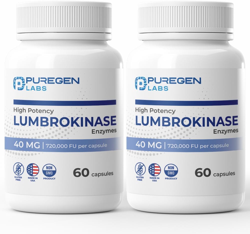 Puregen Labs Lumbrokinase 40mg per Capsule High Potency Suplement Aff14; High Activity Lumbrokinase Enzymes 124; Tidak ada Harmful Additions 124; Nor-GMO 124; Gluten Free 124; Dibuat di AS - Total 120 Vegetarian Capsules