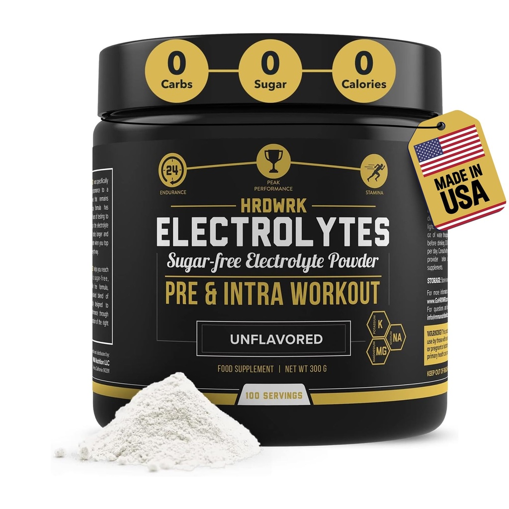 HRDWRK - Electrolytes Powder Keto Hydration Sugar Free dengan Magnesium, Potasium dan Sodium - 100 Serisings 124; Boost Endurance dan Mengurangi Fatigue dengan Suplemen Elektrolytes ini