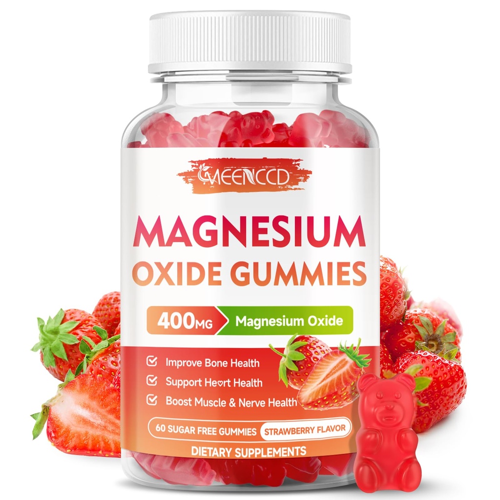 Magnesium Oxide Gummies 400mg, Sugar- Free, Strawberry Flavor, 60 Count