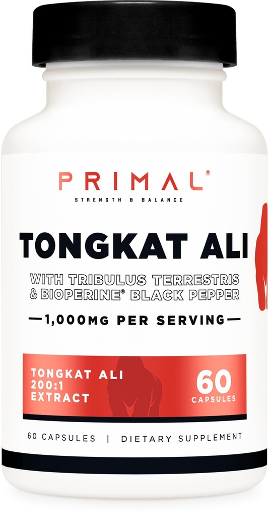 Primal Tongkat Ali Capsules (60 Capsules / 30 Serving, 1,000 mg Per Serving)