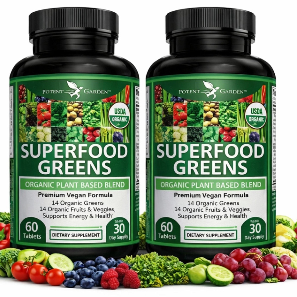 Scan Garden 2- Pack Organic Superfood Greens, Fruit and Veggie Suplement Rich in Vitamin & Antioksidants with Alfalfa, Beet Root & Tart Cherry to Boost Energy, Immunity & Gut Health, 120 Ct